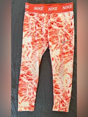 Nike Coral and White Tie-Dye Performance Leggings